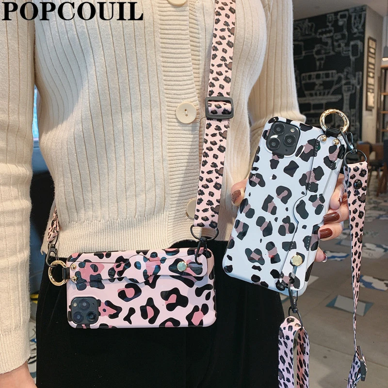 POPCOUIL роскошный белый леопардовый браслет чехол для телефона с ремешком IPhone 11pro Max