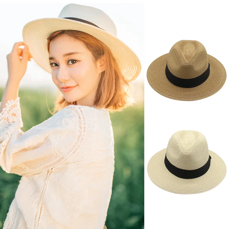 

2020 Women's Straw Hats Panama Caps Beach Hat Summer UV Protection Bowknot Caps Panama floppy Beach Hats Ladies bow hat