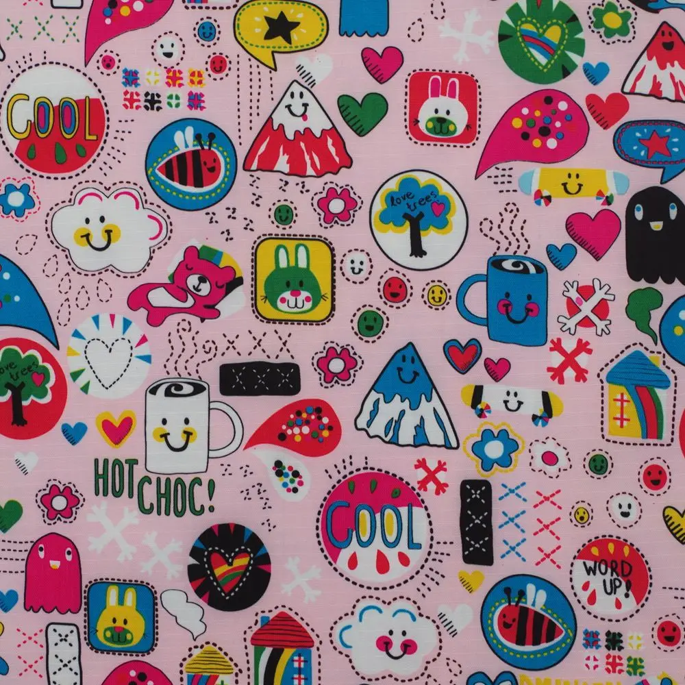 

1 yard Polyester/PVC coated Waterproof Fabric for bag, Icecream, cup, flower (pink background) (width=140cm)