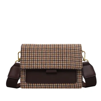 

Plaid foreign air bag female 2020 autumn and winter new simple crossbody bag wide shoulder strap net red small square bag