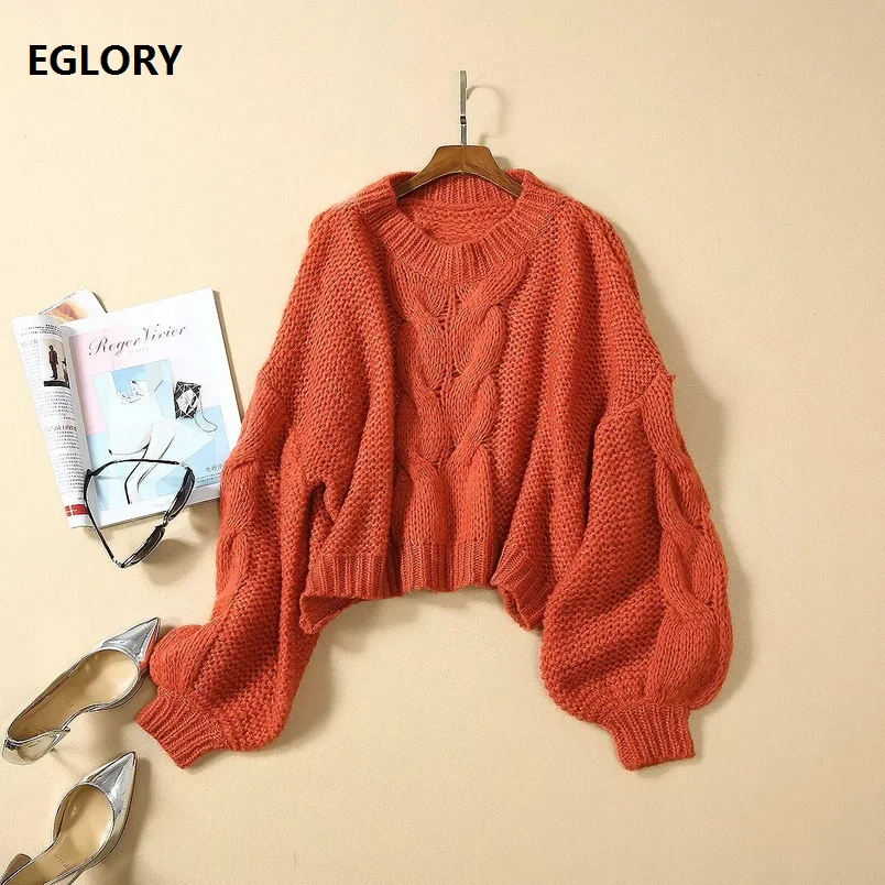 

High Quality Sweaters 2019 Autumn Winter Plus Size Pullovers Women Batwing Sleeve Crochet Knitting Blue Brown Sweater Ladies
