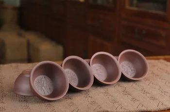 

4PCS China Yixing Zisha Pottery 40cc Purple Clay Teacup Small Tea Cups Set
