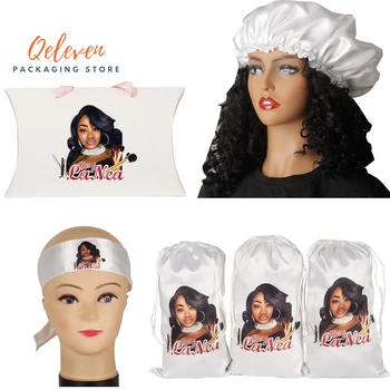 

Customized Logo White Virgin Hair Bundle Packaging Satin Bag/Edge Head Scarf/Tag/Hair Bundle Wraps/Bonnet For Wig