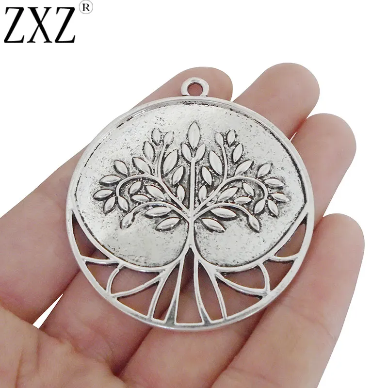 

ZXZ 2pcs Antique Silver Tone Large Round Tree Charms Pendants for Necklace Jewelry Making Findings 48x48mm