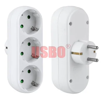 

White Copper 250V 16A EU German French Universal electrical Plug Adapter Portable Europe 3 way Expansion travel adaptor Socket