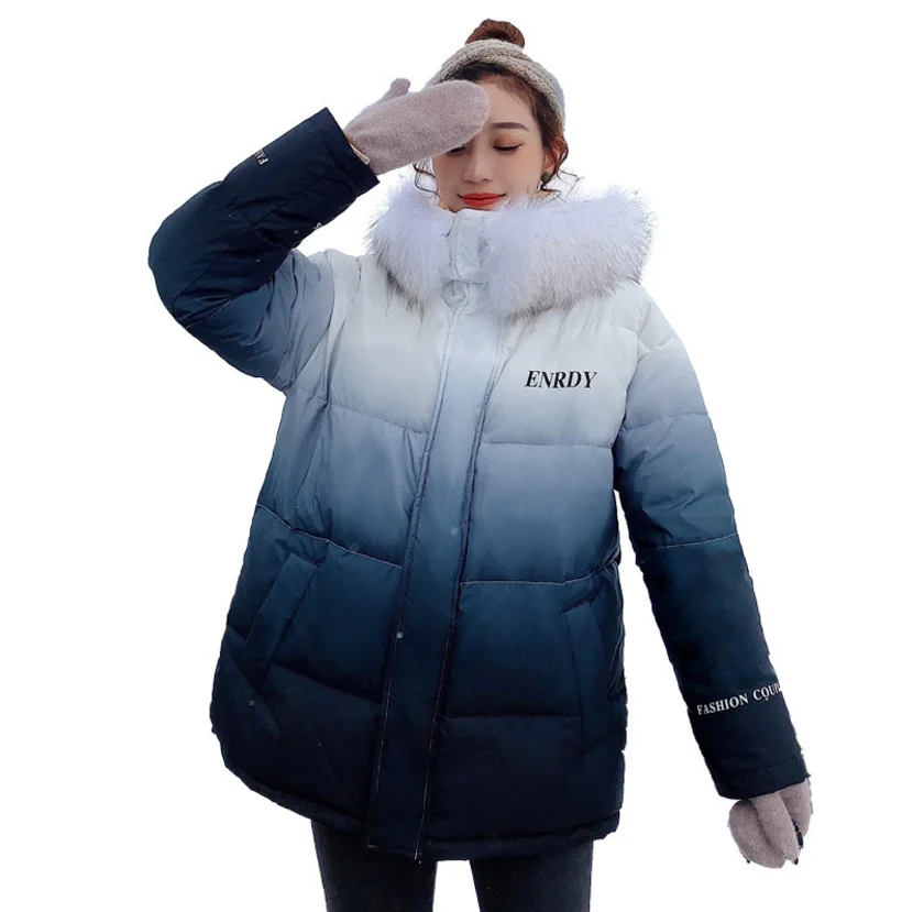 GRADIENT Модный пуховик, куртка с большим меховым капюшоном, зимняя теплая куртка - Цвет: GRADIENT