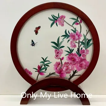 

Chinese Table Decoration Accessories Living room Home Ornaments Silk Embroidery Painting with Padauk Frame Birthday Wedding Gift
