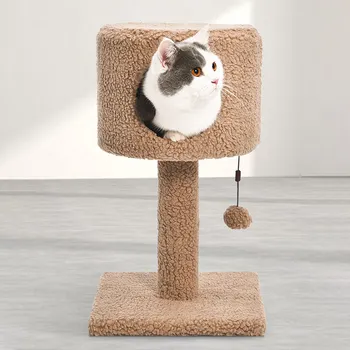 

Cat Tree Toy Lamb Wool Cats Bed With Hanging Ball Kitten Climbing Frame Cats Jumping Platform Pet Furniture Accessories