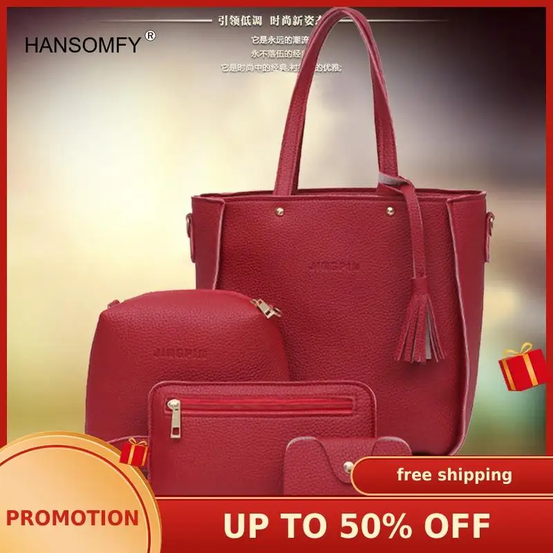 

2020 New Style Fashion Embossed Leather Four-piece Set Different Size Bags Tassels Shoulder Bag Hand Bag Lady Bag Wholesale