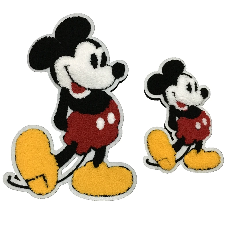 

1Set(1 Large + 1 Small) Chenille Mickey Sew on Patches for Clothes Sweater Cartoon Mouse Embroidered Appliques Sewing DIY