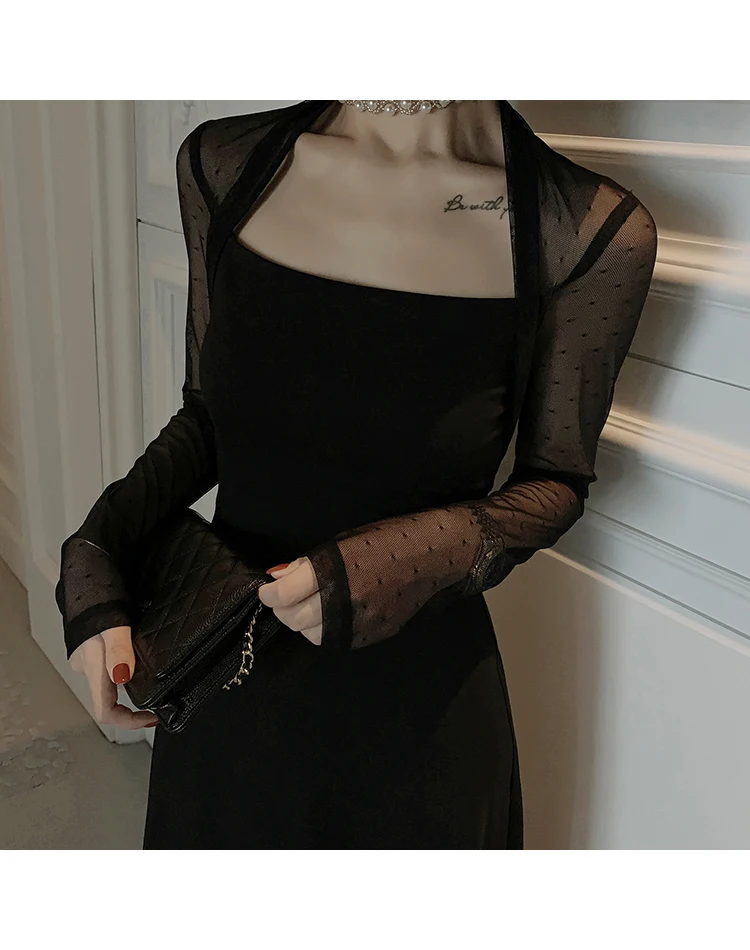 Новое Осеннее модное женское Ретро платье для подиума вечерние элегантные длинные сетчатые рукава шикарные платья Vestidos