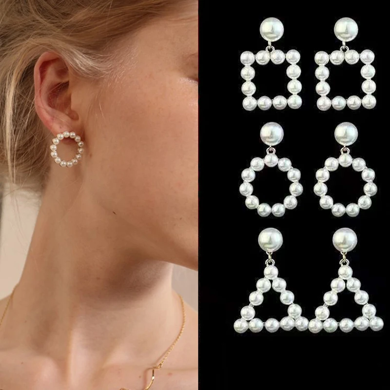 

2019 Pearl Earrings Fashion Statement Geometric earrings For Women Hanging Dangle Earrings delicate Drop Earing modern Jewelry