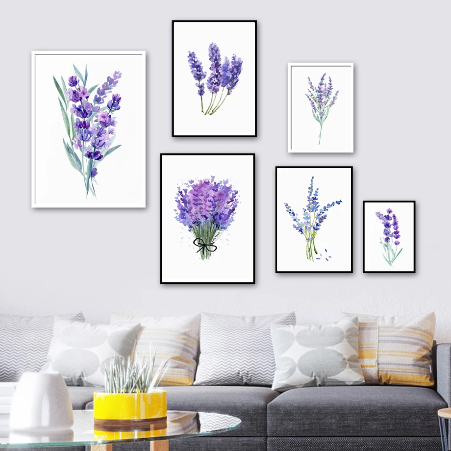 Purple Lavender Leaves Flower Canvas Painting Nordic Prints and Posters Picture Modern Minimalism Floral Home Bedroom Decoration