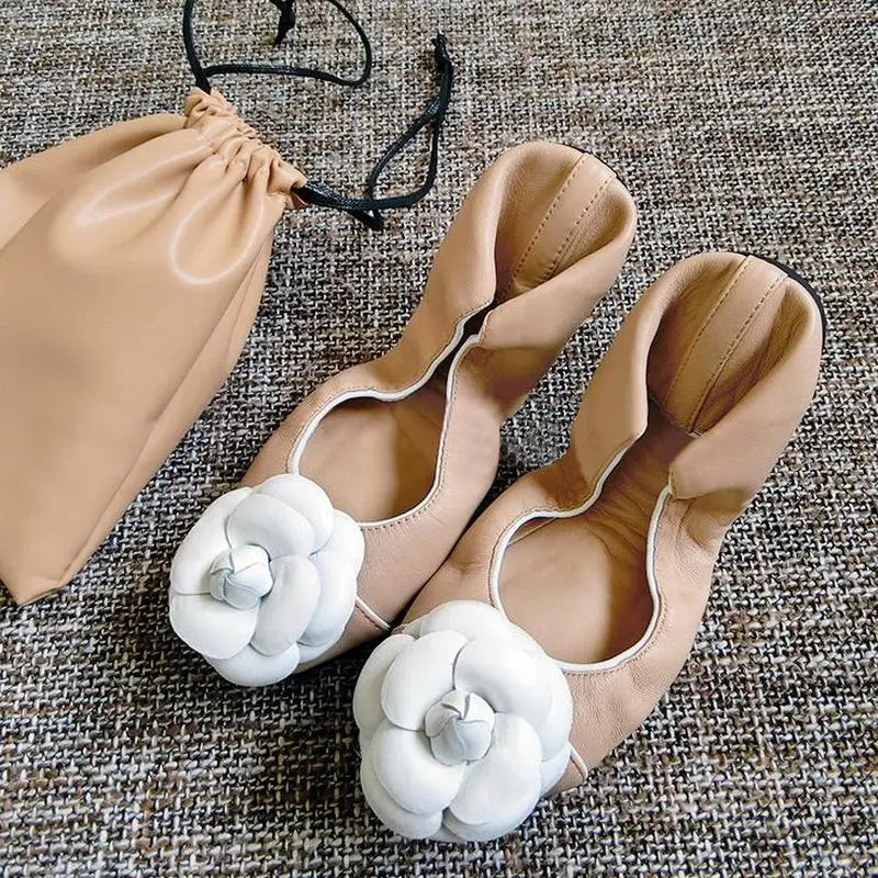

Brands Genuine leather Slip On Ballet Flats Shoes For Women Slip-On Camellia decoration Flat Shoes Women Fashion Zapatos Mujer