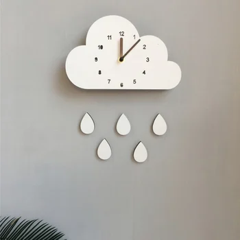 

NEW 1pcs Nordic Wooden Cloud raindrop Shaped Wall Clock Kids Room Decor Baby Gender Neutral Wall Clock Nursery Baby Gift