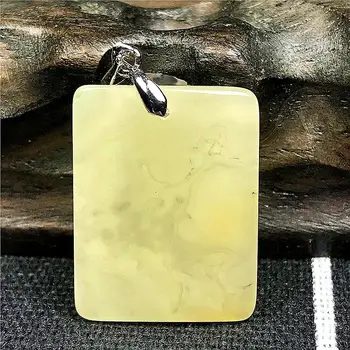 

Top Natural Yellow Amber Pendant Jewelry For Woman Lady Man Crystal 24x18mm Beads Rectangle Stone Silver Necklace Pendant AAAAA