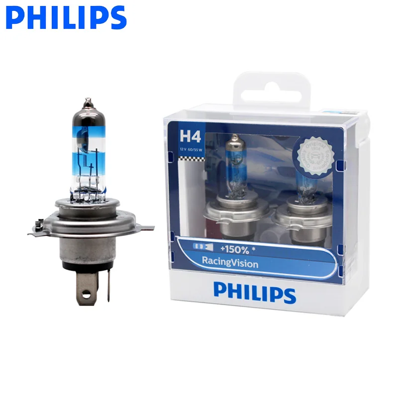Philips H4 H7 9003 Racing Vision + 150% более яркие Автомобильные фары Hi/lo галогенная лампа ралли