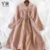 YuooMuoo Vintage Pockets Design Women Shirt Dress 2022 Autumn Winter Drawstring A Line Midi Dress Elegant Ladies Office Dresses ► Photo 3/6