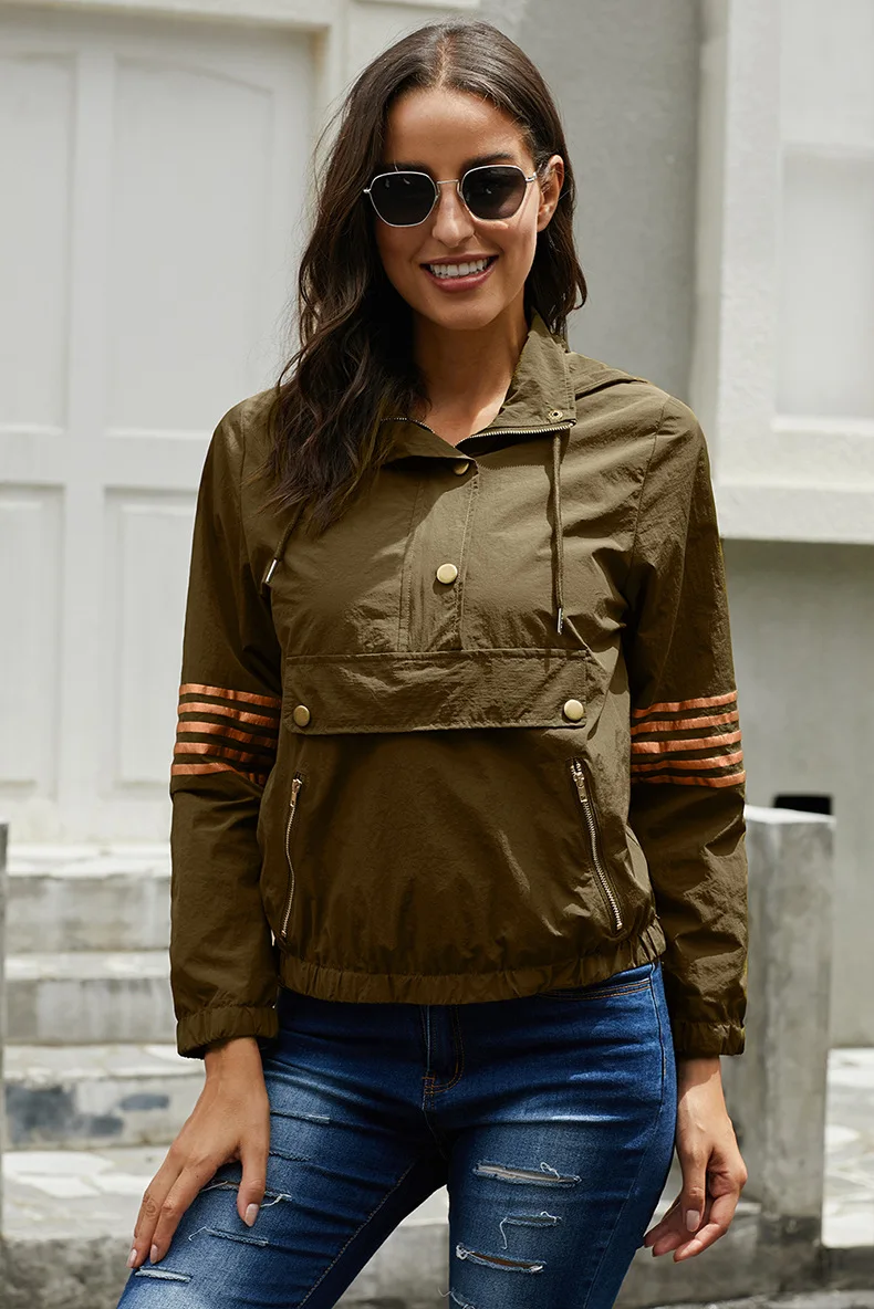 Shi ying, осенний и зимний стиль, пуловер с капюшоном, Женская GORE-TEX куртка, европейская версия, свободный крой, полумолния, повседневный Sp