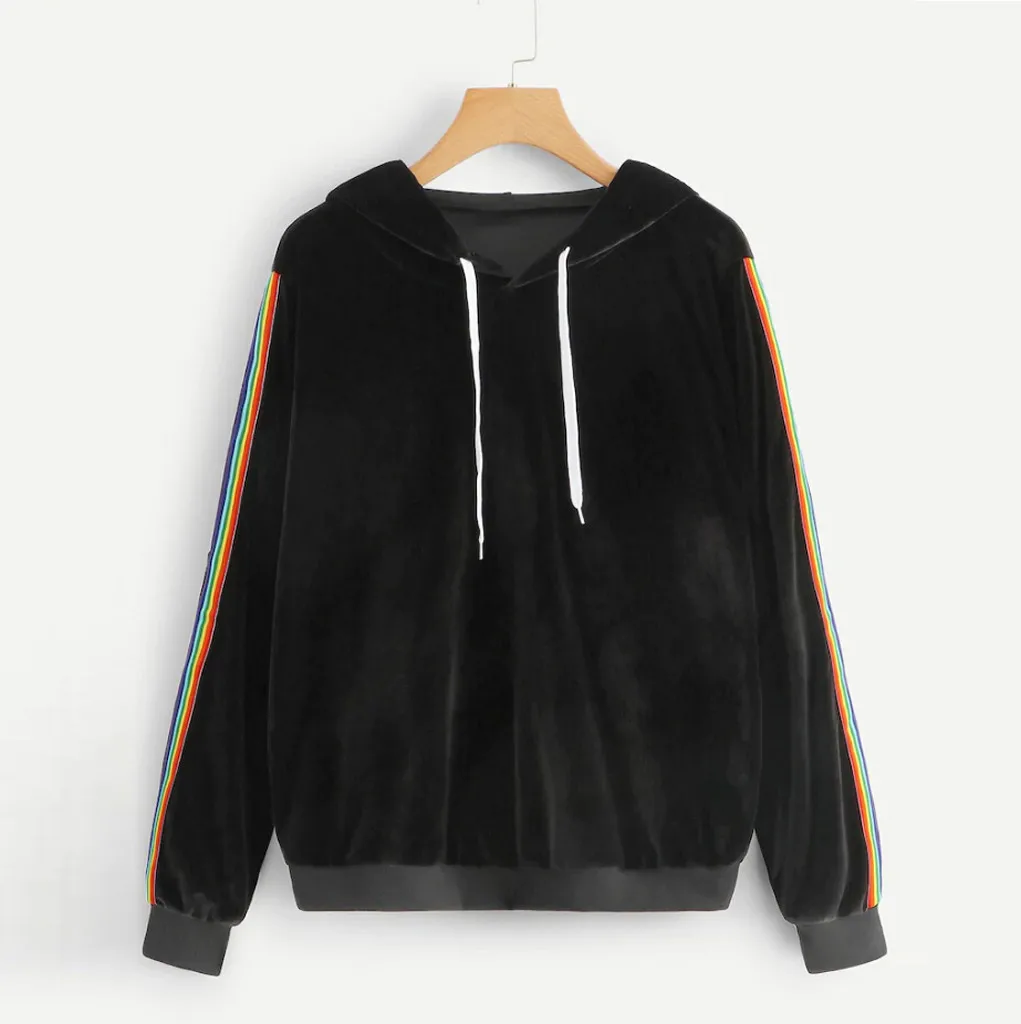

JAYCOSIN Black Active Rainbow Stripe Sweatshirt Long Sleeve Pullovers Sweatshirt Women 2019 Autumn Basic Leisure Jumpers Z0802