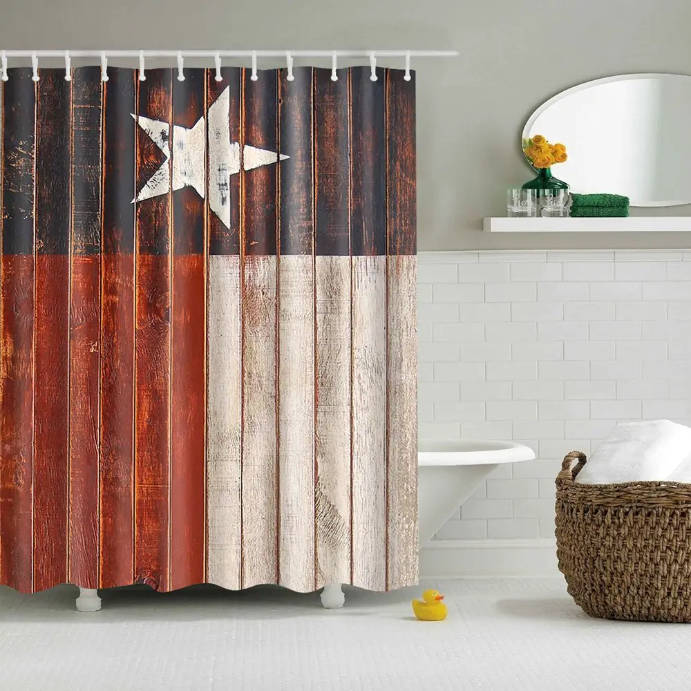 Shower Curtain Wooden Fence Texas Barn Star Primitive Bathroom Decor Gift New 