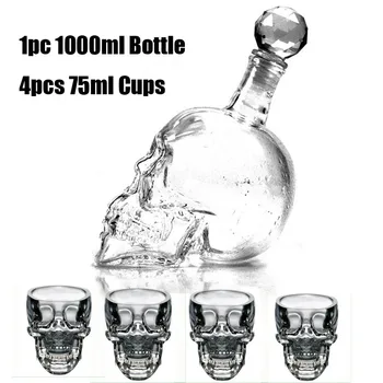 

Crystal Skull Head Glass Set Shot Whisky Wine Crystal 1000ml Bottle Decanter 75ml Cup Transparent Wine Drinking Glasses Cups