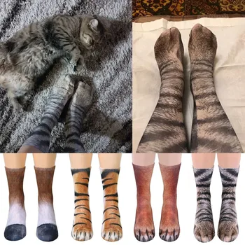 

1/2/3 Pairs Socks 3D Printed Animal Paw Socks Unisex Funny Elastic Thin Cotton Socks Cute Faux Tiger Dog Cat Horse Paw Socks D30
