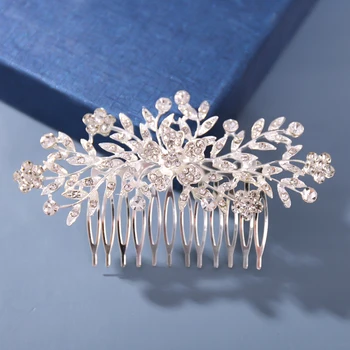 Mecresh Silver Color Rhinestone Flower Leaf Bridal Hair Comb for Girls Crystal Hair Ornaments Jewelry Wedding Hair Accessories 4