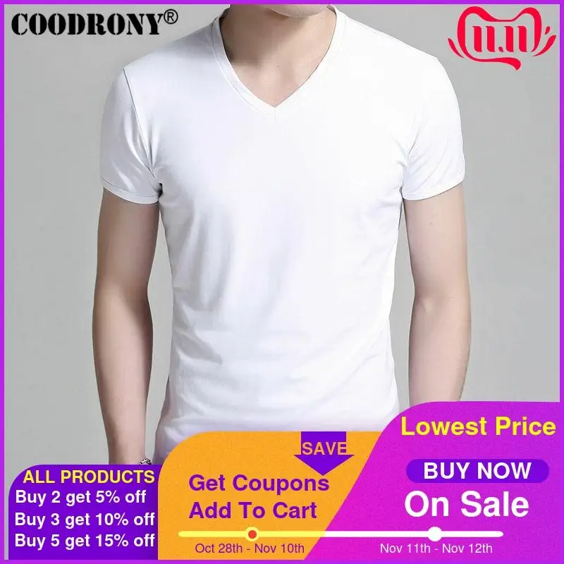 

COODRONY T-Shirt Men Brand Clothing 2017 New Summer Short Sleeve T Shirt Men Casual All-match Cotton V-Neck Tee Undershirt S7602