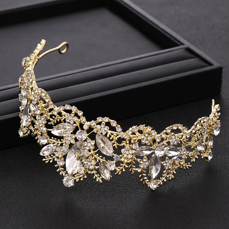 AiliBride Wedding Hair Accessories Tiara  Fashion Crystal Baroque Bridal Crown Gold Diadem for Bridal Wedding Hair Jewelry Gift