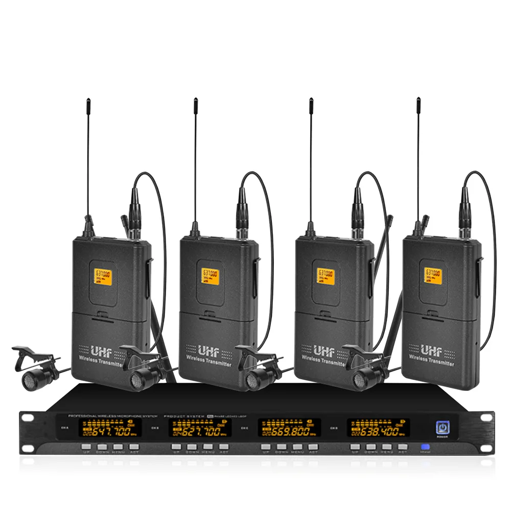 Микрофон металлический 4 канальный Uhf беспроводной микрофон с микрофонами на