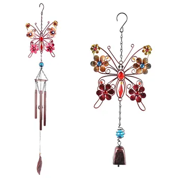

1PC metal butterfly wind chimes anti-rust spray paint home wrought iron acrylic European style crafts garden window ornaments