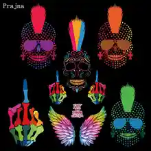 Prajna – autocollants thermiques en vinyle, transfert de chaleur, ailes de crâne colorées, patchs de repassage sur vêtements, Patch de bricolage
