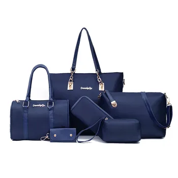 

Fashion Women's Outdoor Six-Piece Set Zip Nylon Solid Color Travel Bag Shoulder Bag Solid Color Purse Женская сумка