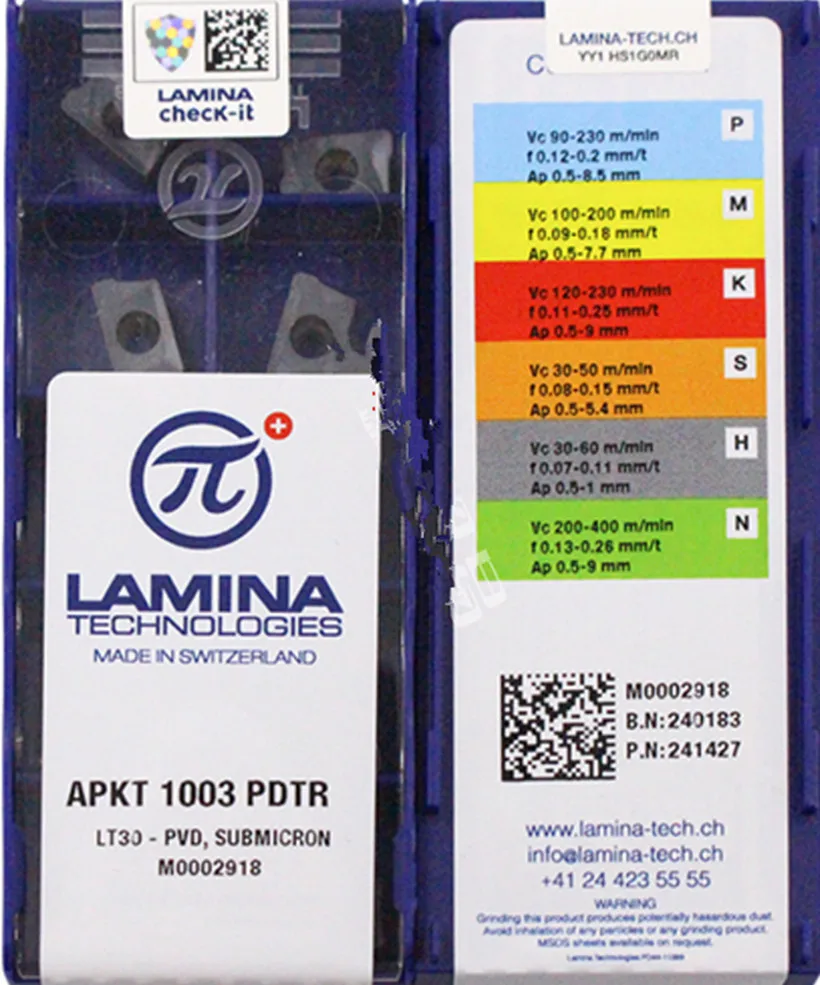 APKT1003 APKT1604 PDTR LT30 100% оригинальный Карбид LAMINA обработка вставки: нержавеющая сталь