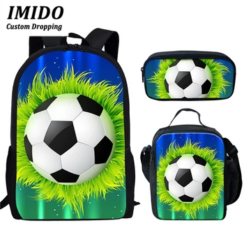 

IMIDO Football/ Soccer Ball Print Set Backpack For Teen Boys Primary 16 Inch Children Large Men School Bags School kids Bag 2020
