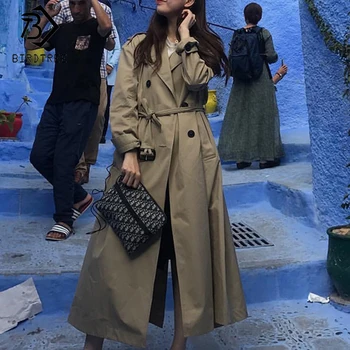 

Women Coats Casual Outwear 2020 Autumn Winter Full Sleeve Sashes Double-breasted Ins Korean Style Trench Coat C06508K