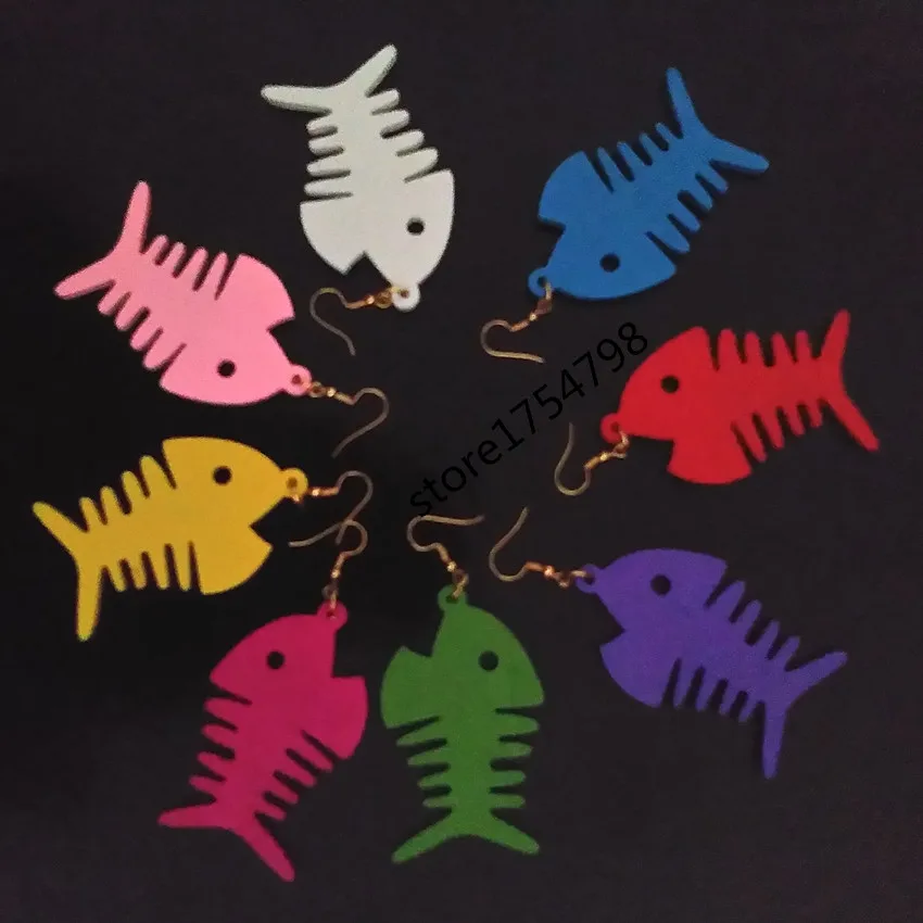

FUYIERNew Long Mermaid Wood Earrings 8 Colors Cute Fish Drop Earrings Handmade Earrings Personality Laser Cut eco Wooden Jewelry