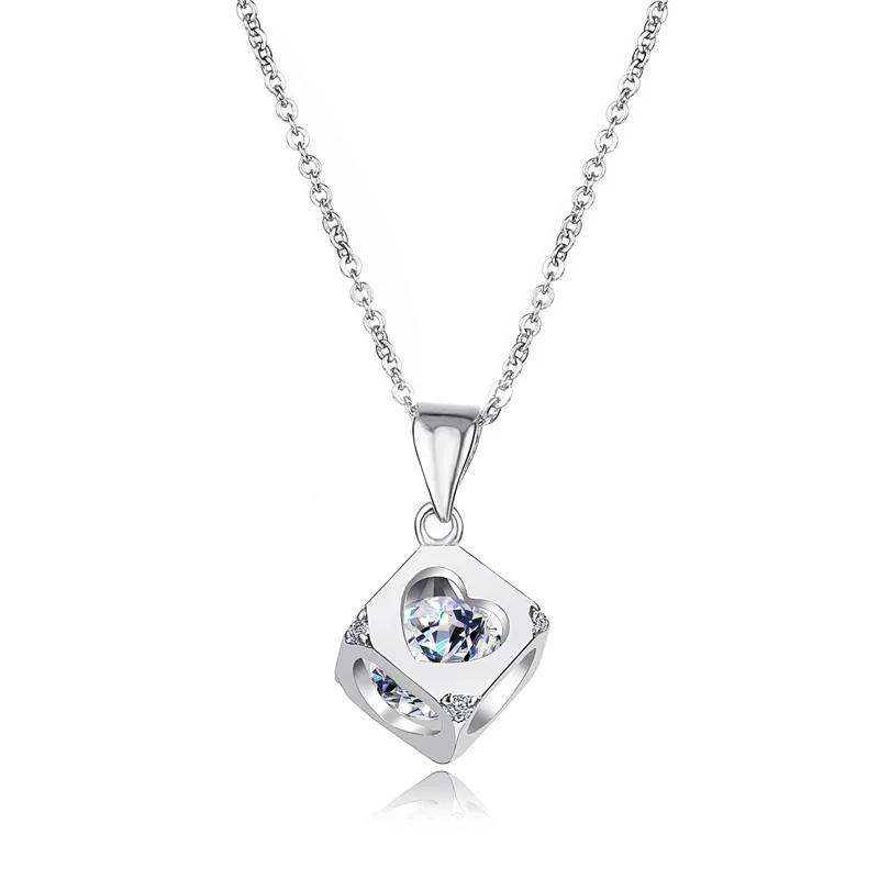 Fanyang Square Rubik's Cube Pendan Necklace For Women Stainless Steel Chain Female Hollow Zircon Choker Jewelry Gift | Украшения и