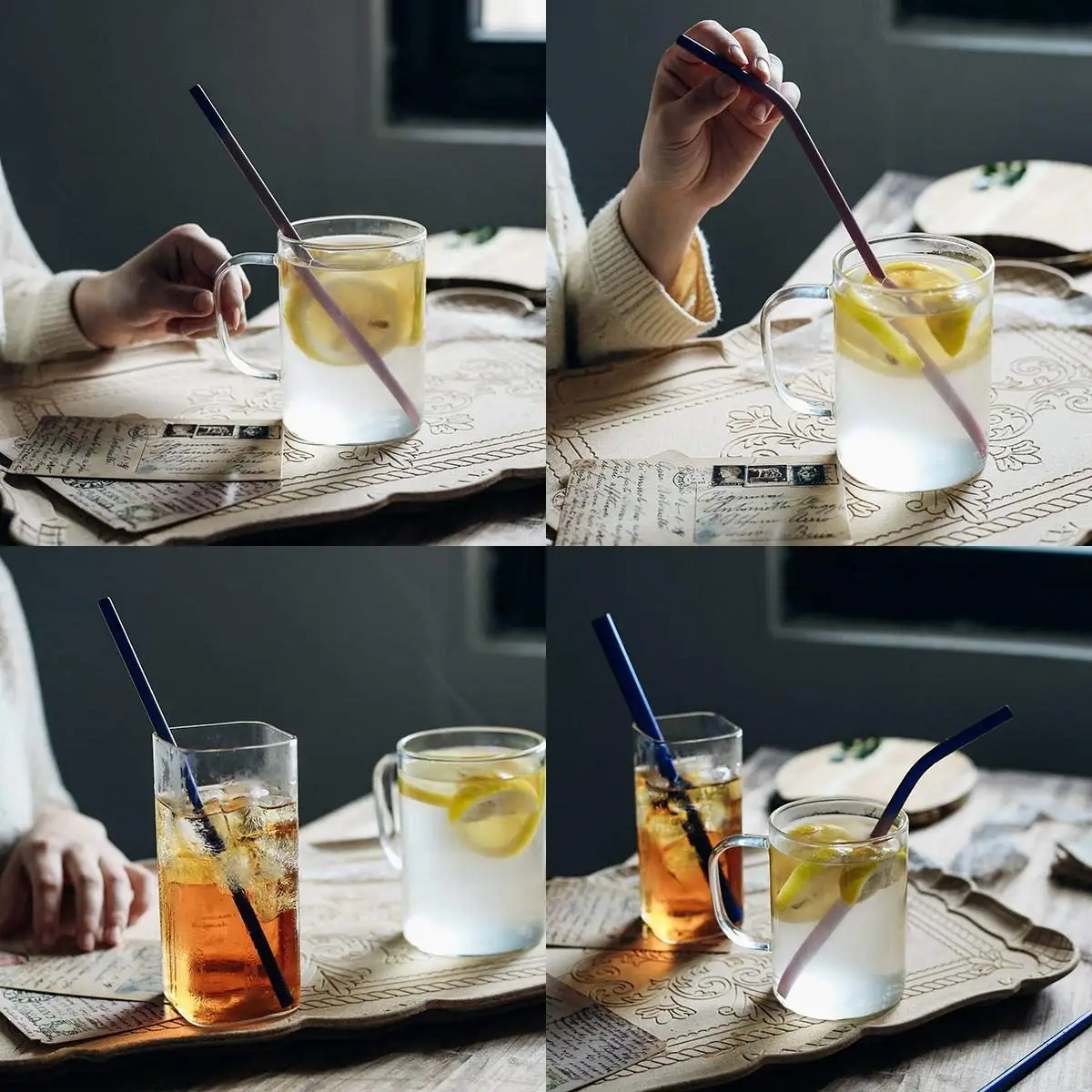 Reusable Stainless Steel Straw Induction Temperature Color Change drinking Straw with cleaner brush