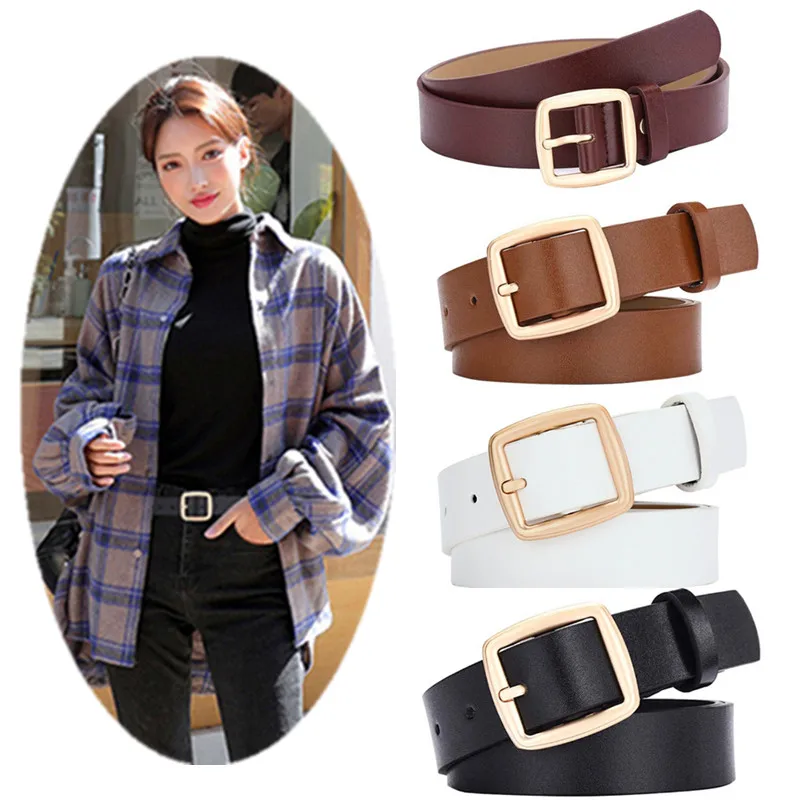 1PC Women Girls Fashion Faux Leather Gold Pin Metal Buckle Straps Women Belts Mujer Accessories
