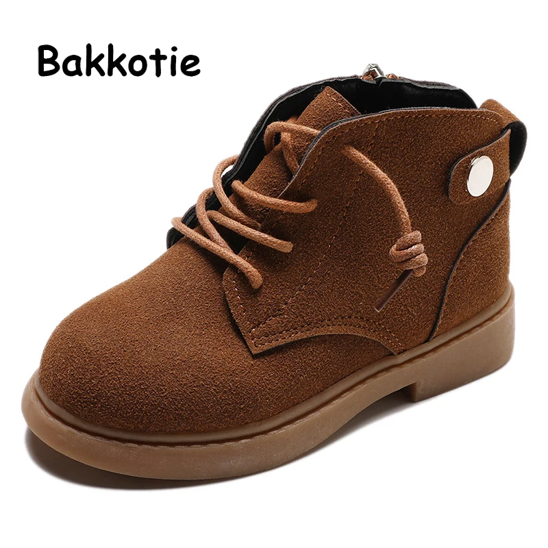 Bakkotie/Новинка года; Модные Ботинки martin для мальчиков и девочек; сезон осень; мягкие ботильоны из натуральной кожи на молнии; детская брендовая обувь черного цвета