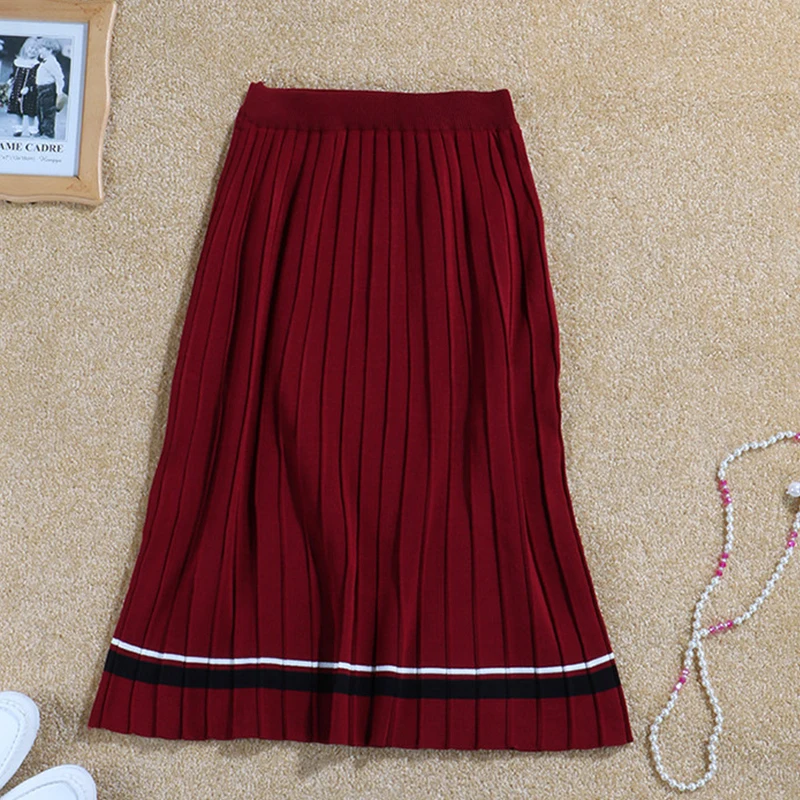 Новинка, весна-осень, Студенческая Женская плиссированная юбка, высокая талия, элегантная, сшитая, цветная, высокое качество, вязаная юбка cc1863