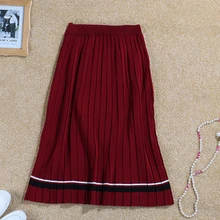 Новинка, весна-осень, Студенческая Женская плиссированная юбка, высокая талия, элегантная, сшитая, цветная, высокое качество, вязаная юбка cc1863
