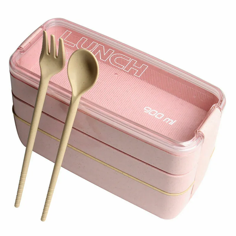 

Healthy Material 3-Layer Bento Box Microwave Dinnerware Food Storage Container With Chopsticks Eco-Friendly Students Lunch Box