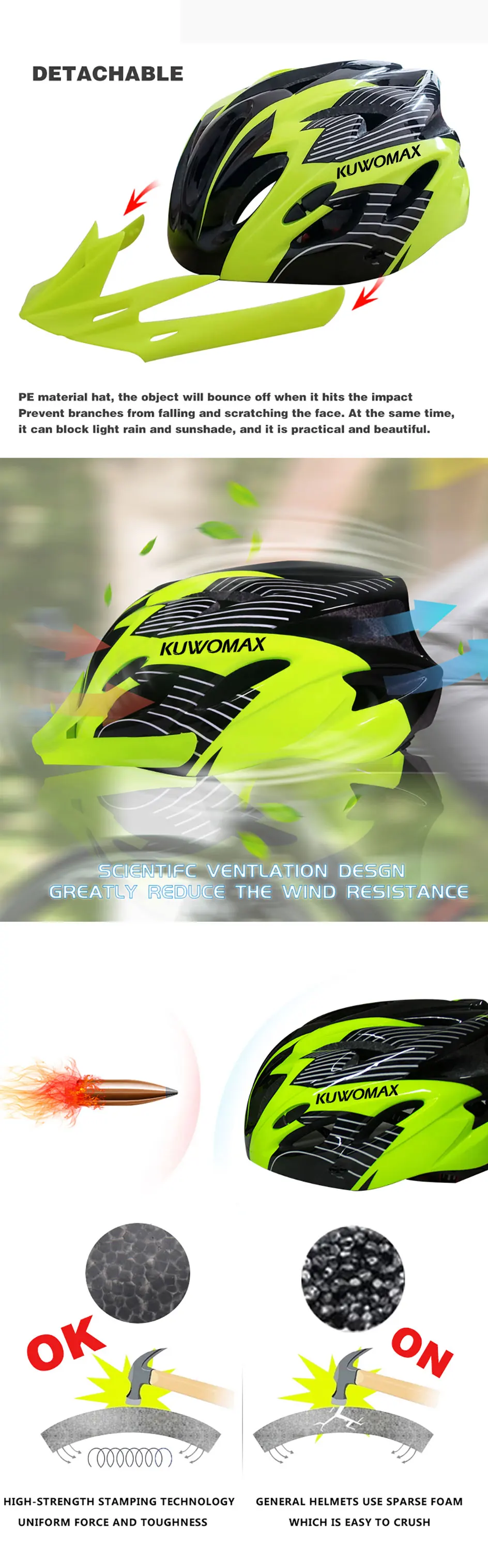 KUWOMAX Bicycle Helmets Ultralight Outdoor Bicycle Helmet Cycling Bike Split Helmet Mountain Road Bike Cycling Helmets.