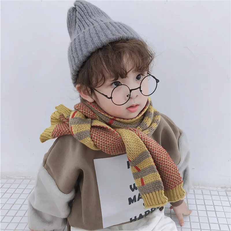 Jeseca New Autumn Winter Thick Warm Scarves Kids Fashion Cotton Knitted Shawls and Wraps Boys Girls Cute Long Scarves Wraps