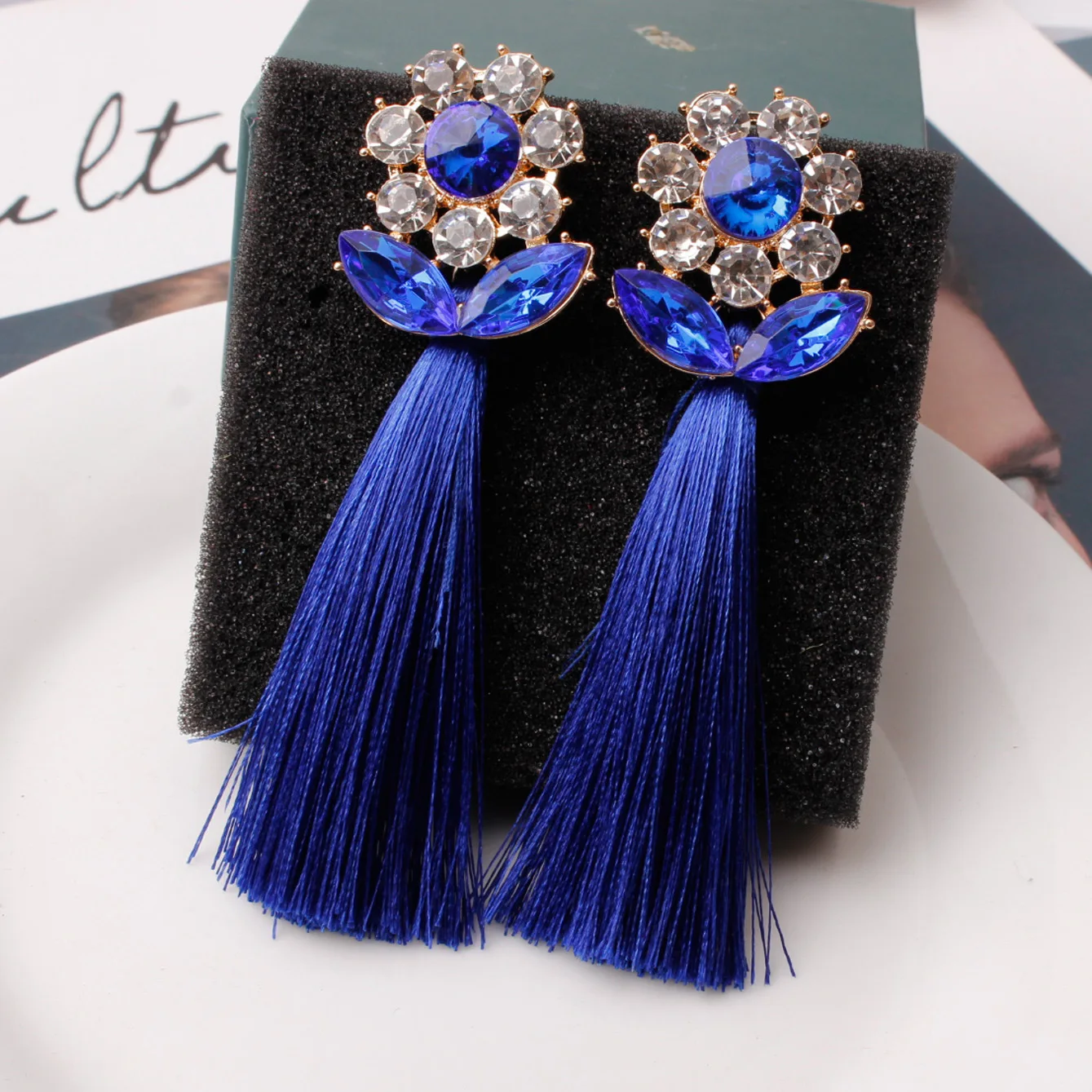 Высококачественные серьги с кисточками для женщин, Кристальные массивные кольца для ушей, Кристальный подарок для жены, для рождественской вечеринки, дня рождения, Букле д 'Орель - Окраска металла: blue