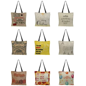 

Customized female bag shoulder bag linen bag foldable reusable casual double-sided printed text pattern cartoon shopping 43*43cm