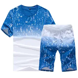 Хит продаж, летняя футболка для отдыха, шорты, с принтом, градиентный цвет, спортивный комплект с коротким рукавом, мужской